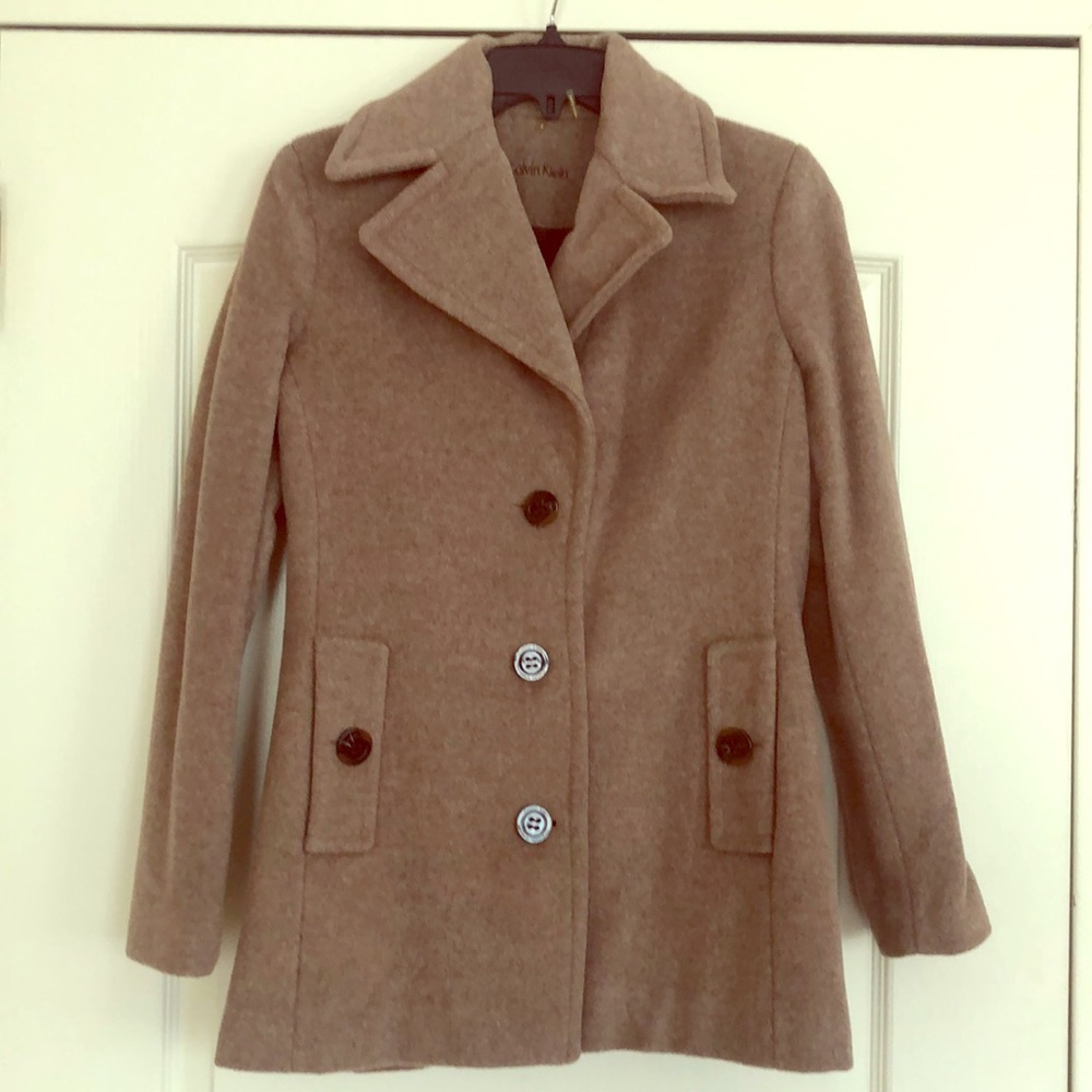Calvin Klein tan/brown pea coat size 2